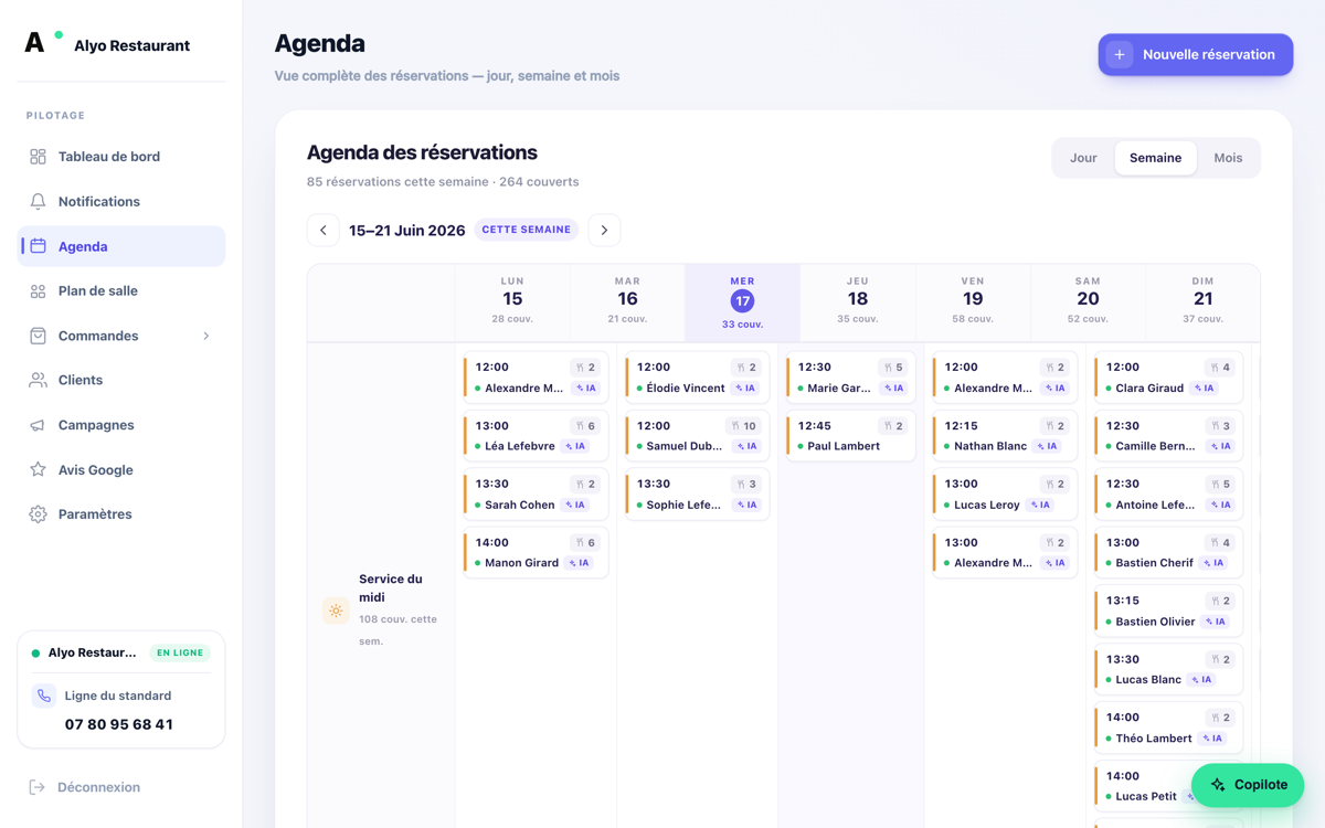 Agenda des réservations Alyo