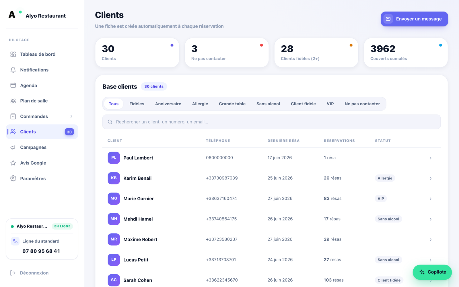 Base clients Alyo — fiches enrichies et segmentation