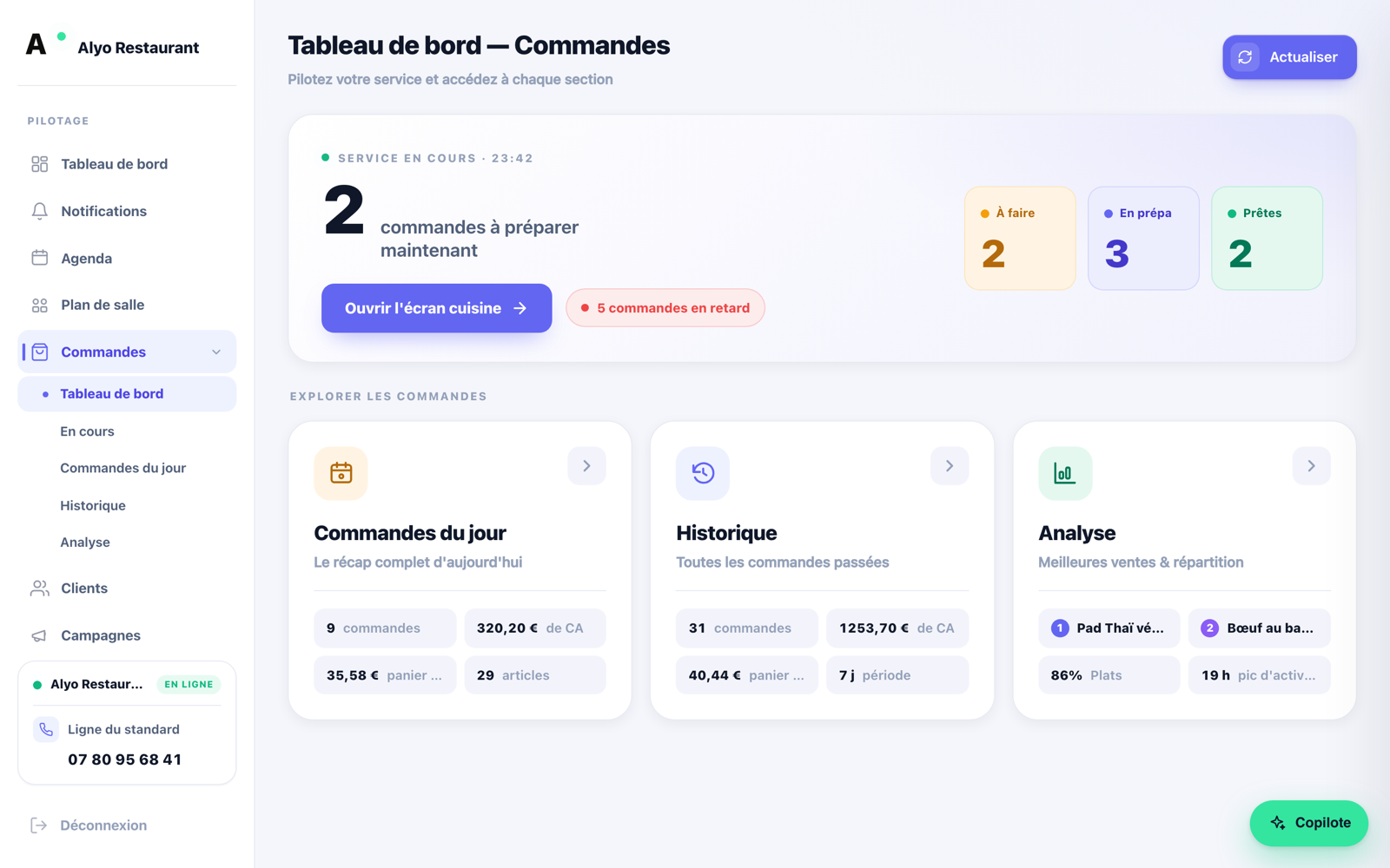 Analyse des commandes Alyo